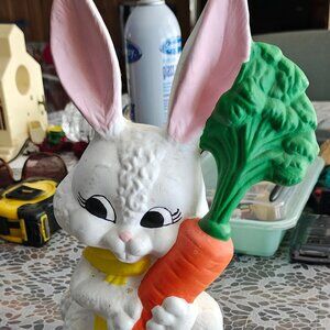 Vintage Easter Bunny Statue Holding Carrot Spring Easter Decor